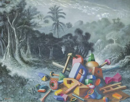 Alberto Savinio, Objets dans la forêt, 1927-1928, olio su tela, Collezione privata.