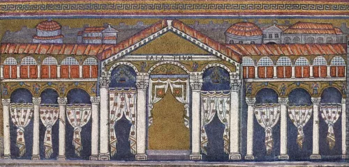 Maestro di S. Apollinaire Nuovo, mosaico raffigurante il palatium di Teoderico il Grande, 526 Cappella di S. Apollinare Nuovo, Ravenna.