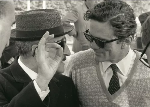 Pasolini e Totò sul set di Uccellacci e uccellini, 1966