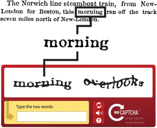 Esempio del funzionamento del sistema reCAPTCHA.
