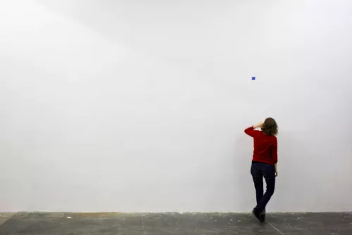Claudia Weber during the build-up of her work at croxhapox Ghent.